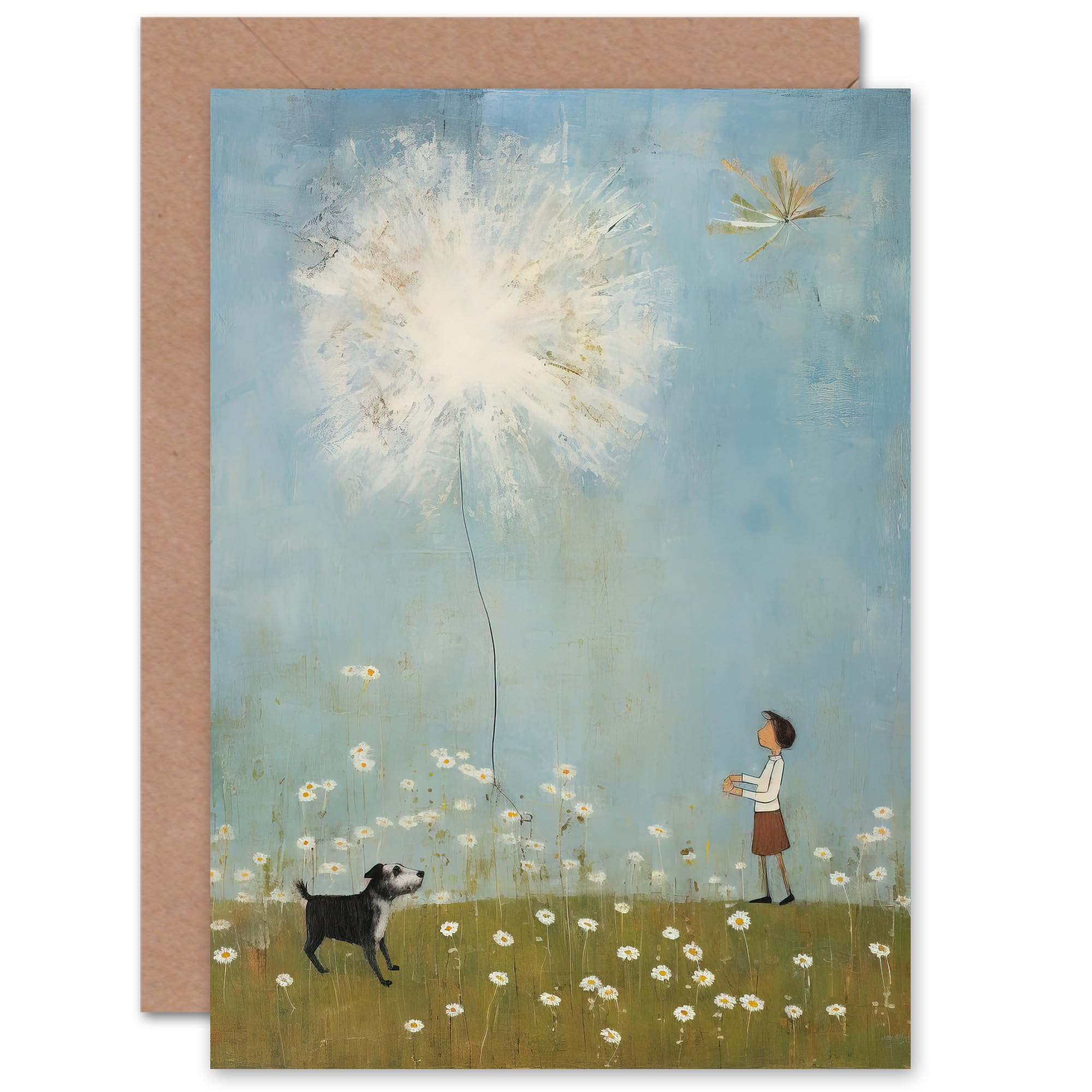 Artery8 Chasing the Giant Dandelion Dream Fun for Child Children Kids Her Mum Birthday Congratulations Son Daughter Blank Art Greeting Card