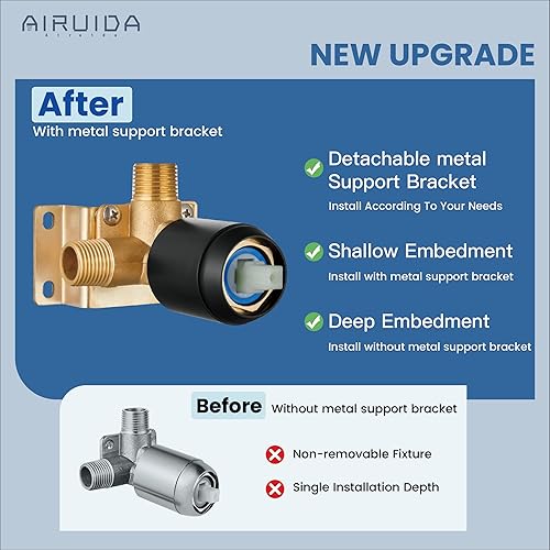Miniatura 7 de Airuida Juego de grifo de ducha para baño, sistema de ducha de lluvia SUS304 de acero inoxidable con roscas macho, kit de molduras de ducha de 10