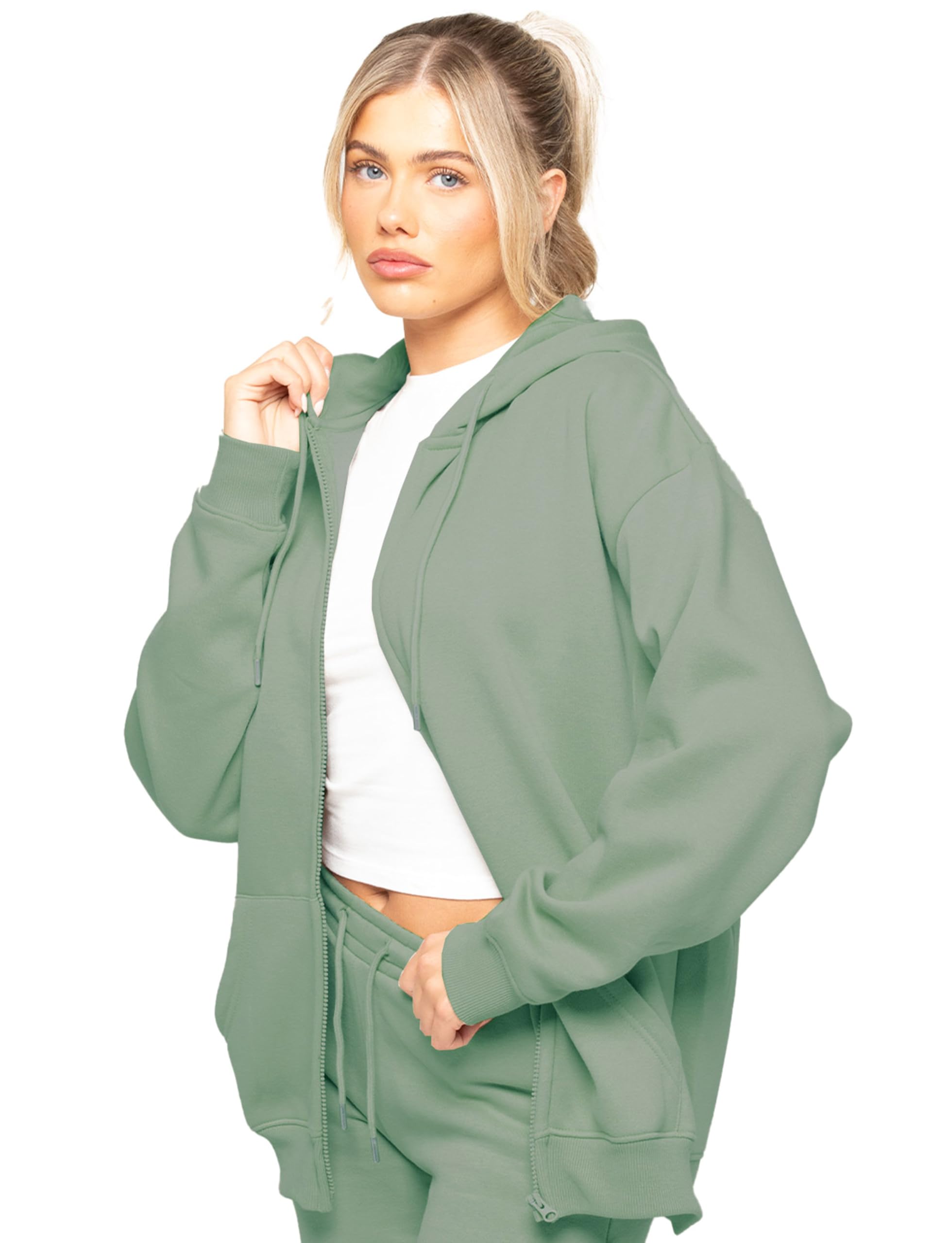 989Zé Enzo Women's Khaki With Zip Oversized Hoodie Sweatshirt Soft Fleece Lined Pullover Zip Sweat Hood (Uk, Alpha, S, Regular, Regular, )