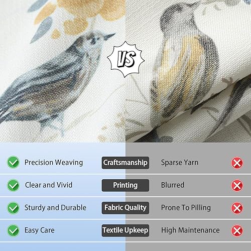 Miniatura 166 de VOGOL Cenefas con patrón de pájaros para ventanas de cocina, cenefa texturizada de lino con estampado floral y pájaros para ventanas pequeñas