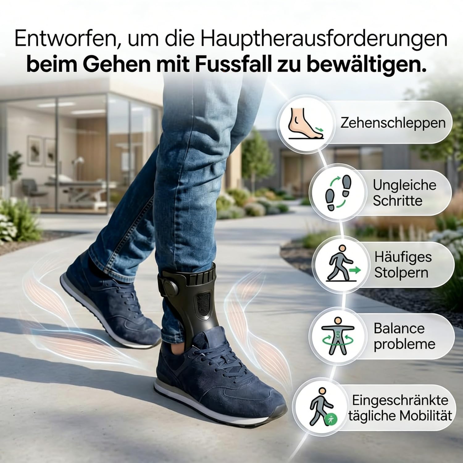 Alireva Fußheberorthese – Einstellbare Peroneus-Orthese für MS, Nervenverletzungen & Fußheberschwäche, stabilisiert den Fuß im Alltag (Rechter Fuß Airbag 1 Stück,M)