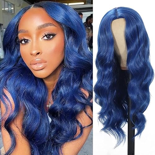 Wigs for Women,26in Long Dark Blue Center Parting Wavy Wigs for Women,Big Bouncy Fluffy Heat-resistant Synthetic Fiber Wigs,Ideal for Everyday and Parties (Dark Blue)