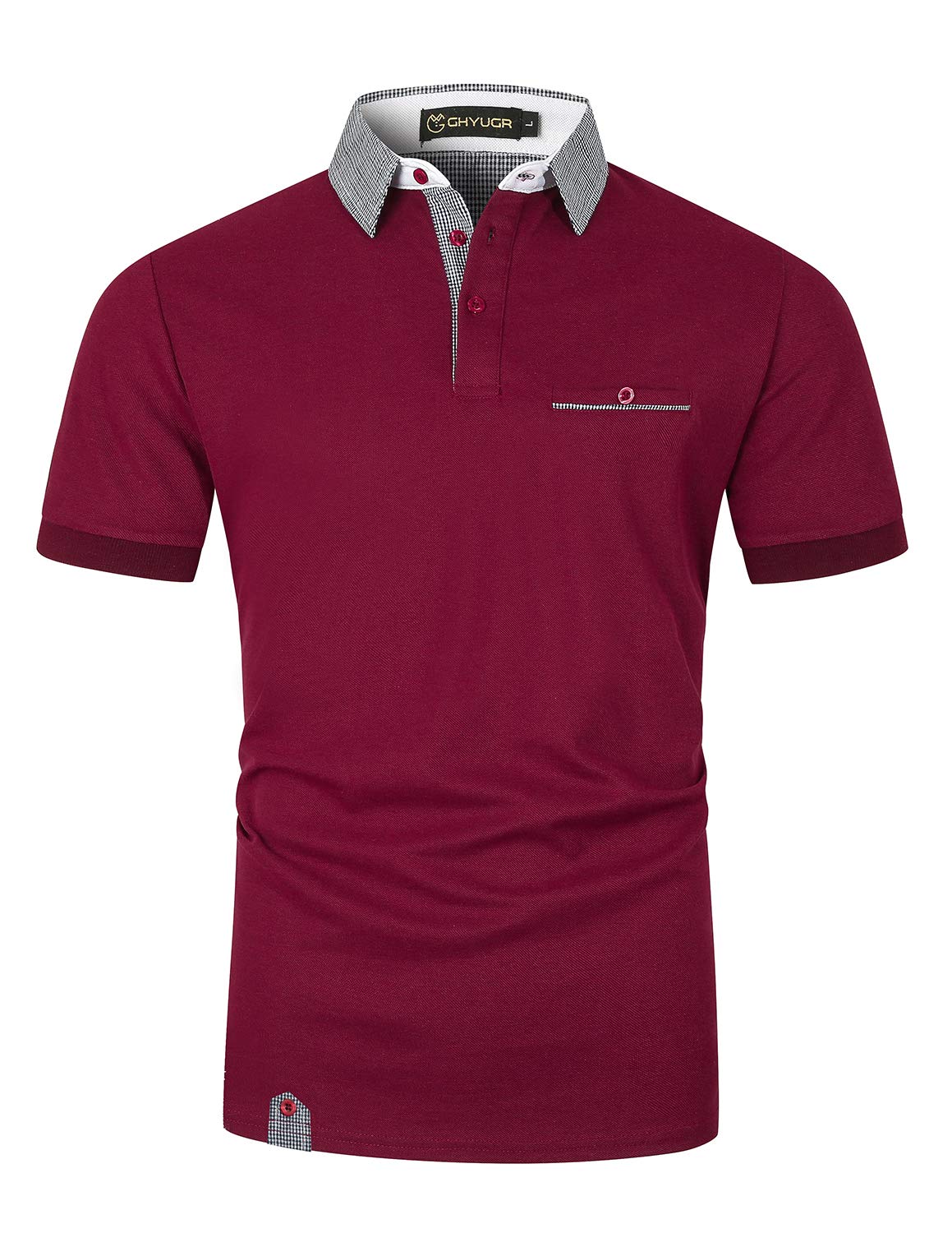 GHYUGR Men's Short Sleeve Polos with Classic Plaid Splice Golf Polo Shirts S-2XL,Red 1,XXL