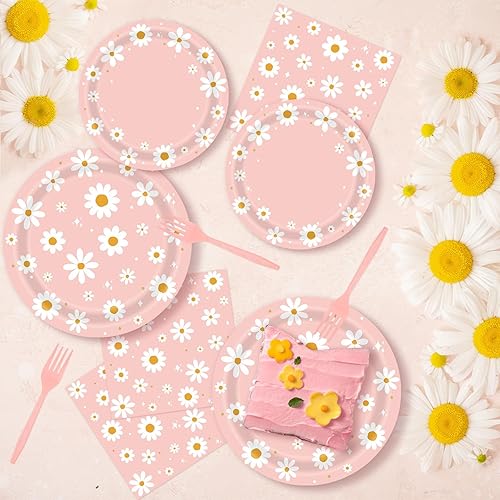 Miniatura 6 de Juego de vajilla de 96 piezas para fiesta de cumpleaños de margaritas, incluye platos de papel, servilletas, tenedores, uno dos geniales suministros