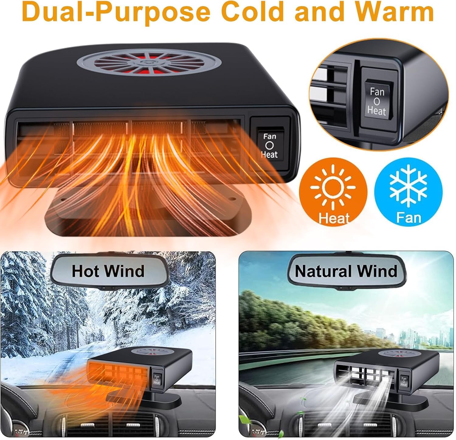 12V 150W Portable Car Heater Heating Fan 2-in-1 Defroster