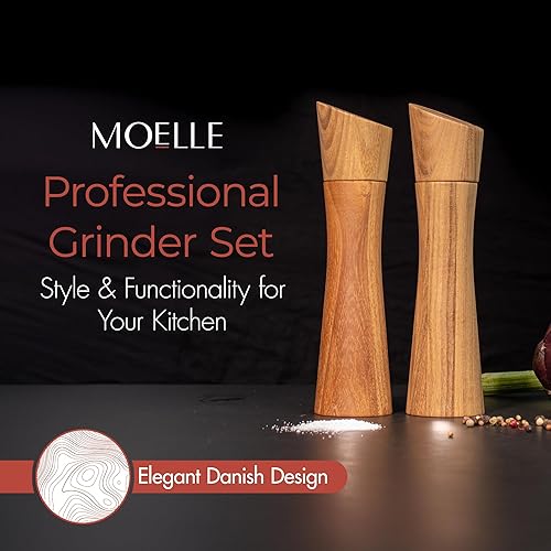 Miniatura 3 de MOELLE Molinillo de sal y pimienta de alta calidad, manual y hermoso diseño danés de madera de teca, coctelera recargable, de alta gama, ajustable,