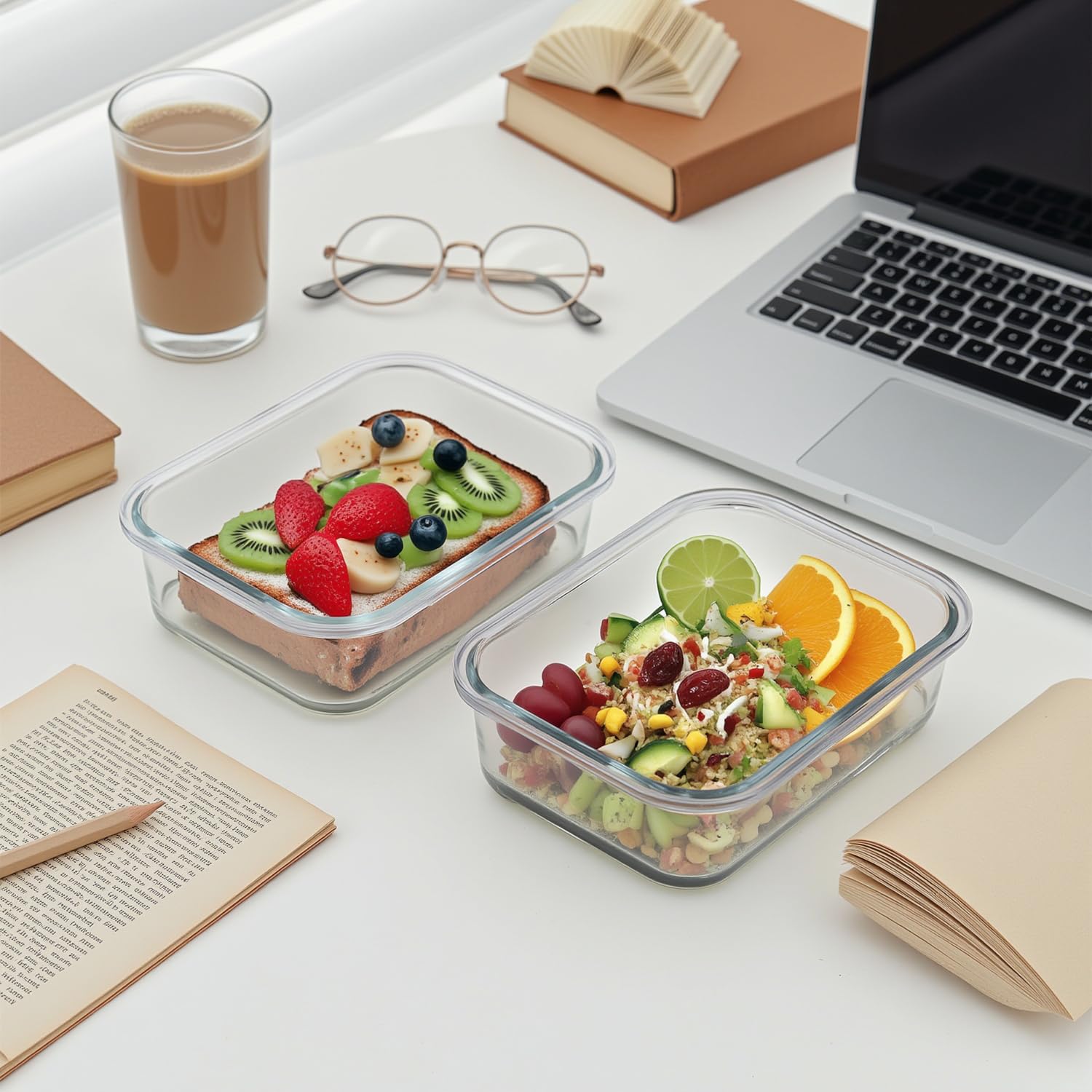 Meal Prep Cajas de cristal, tarros de cristal con tapa, juego de recipientes herméticos con tapa a prueba de fugas, para microondas, congelador y fregadero, 15 unidades, color azul