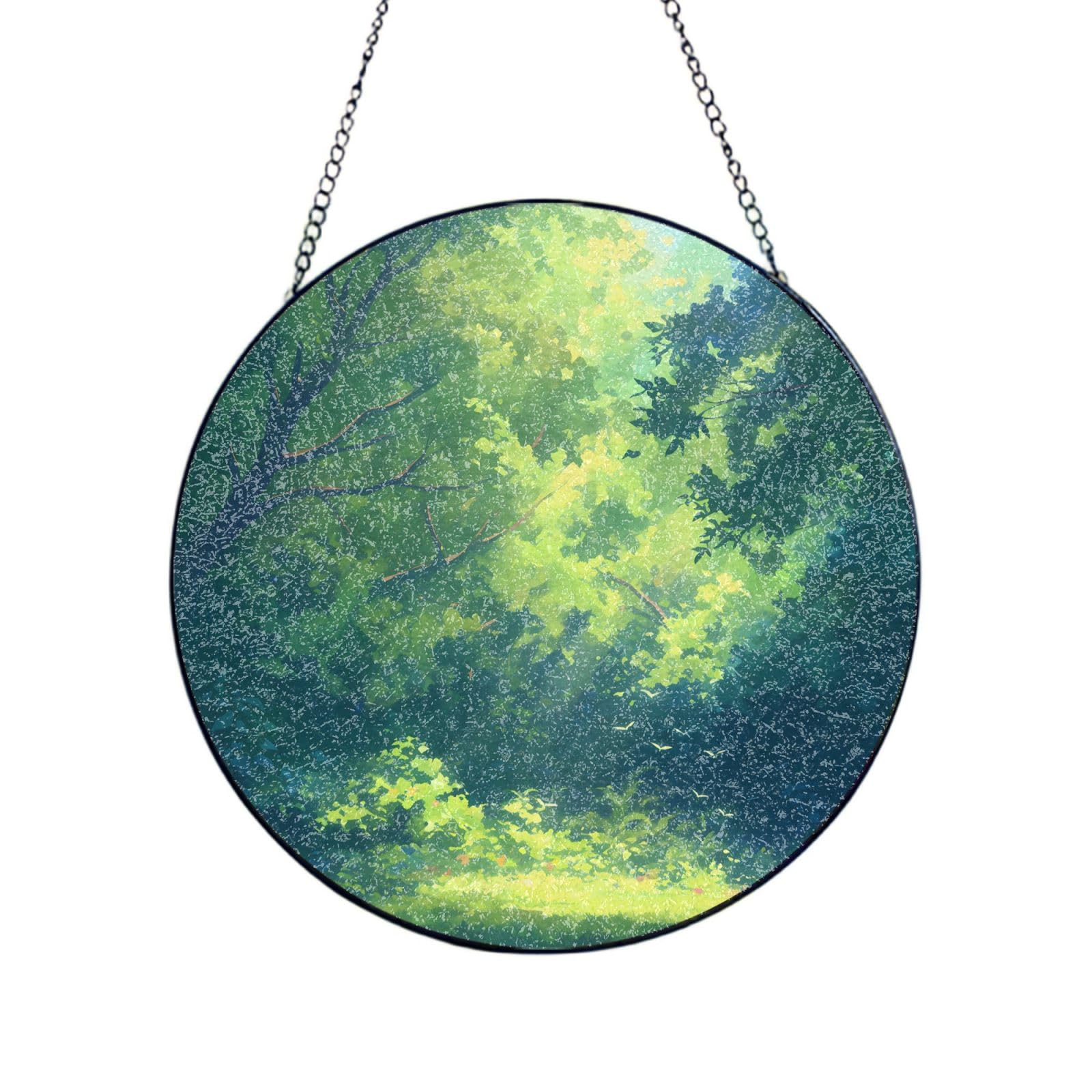 Phayah Deforestation Print Stained Glass Window Hanging Sun Catchers Decoration Mother'S Day Birthday Gifts For Home Garden Porch 10in（25cm）