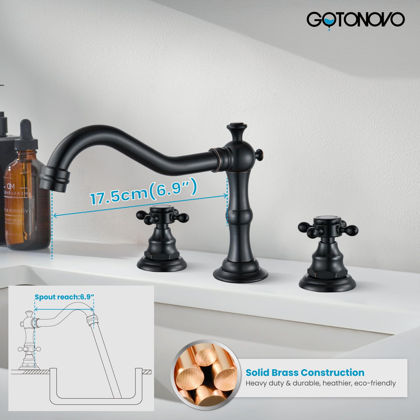 Gotonovo 20,3 Cm Badezimmer-Wasserhahn – Gebürstetes Nickel, 2 Griffe, 3-Loch-Montage Mit Pop-Up-Ablauf
