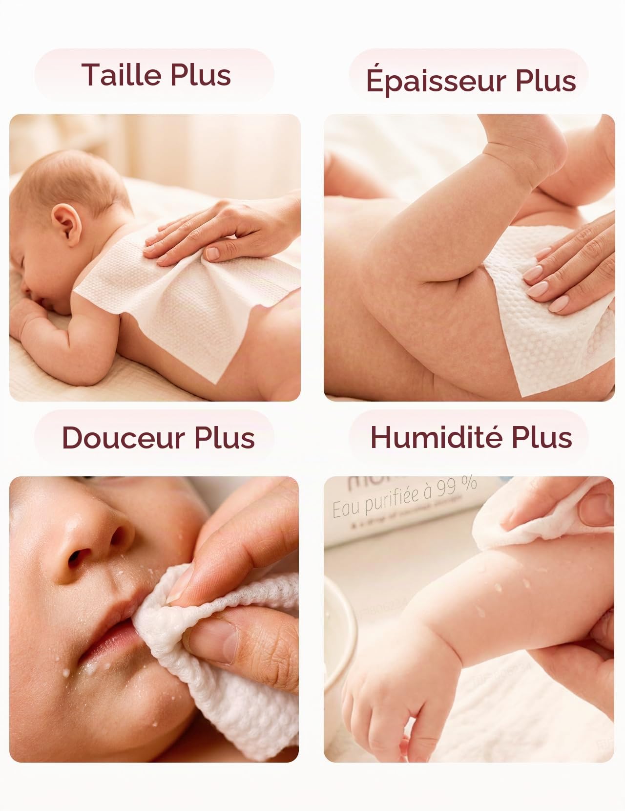 Momcozy Lot de 8 paquets de lingettes nettoyantes pour bébé - Design extra large - 99 % à base d'eau - Sans parfum et hypoallergéniques - Lingettes nettoyantes et hydratantes pour peaux sensibles