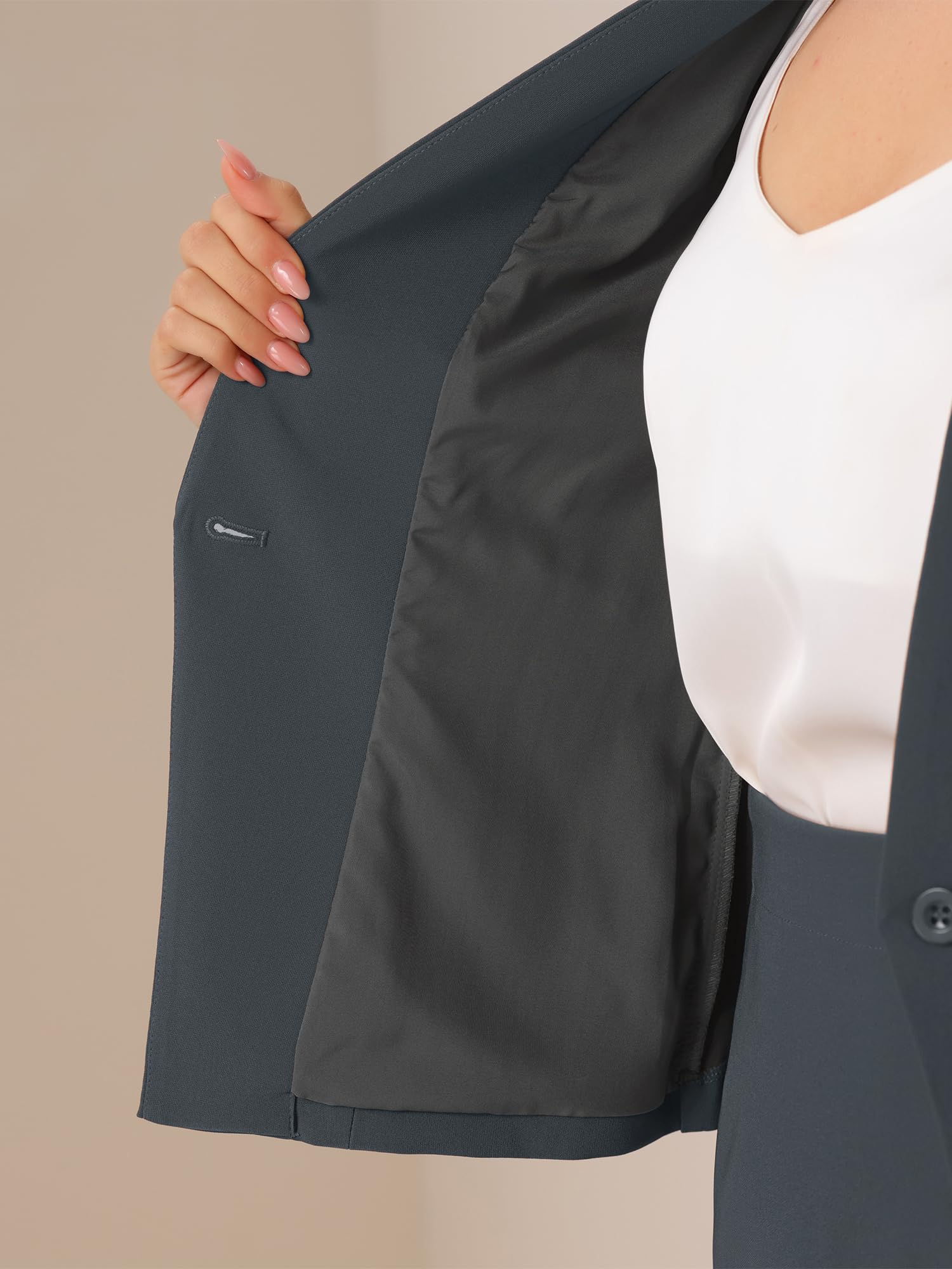 Allegra K Ensemble de Costume pour Femmes Jupe Crayon d'affaires Tenue de Travail 2 Pièces Blazer Col en V de Bureau Gris Foncé M