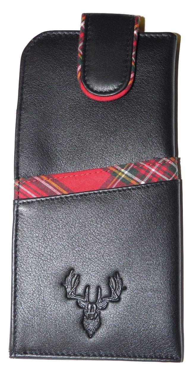 Mala Leather Unisex Black Braemar Glasses Case Soft Leather Wide Tab Top Tartan (Black) Wide-Fit