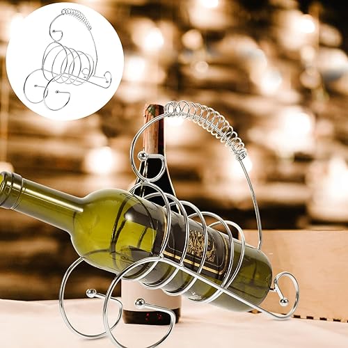 Miniatura 4 de BESTonZON Estante de metal para botellas de vino, soporte individual para encimera, soporte para botellas de vino, decoración de cocina (plateado)