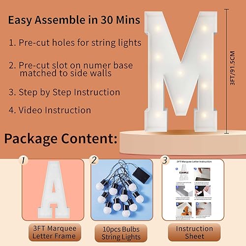 Miniatura 5 de Letras iluminadas de marquesina de 3 pies, letras grandes de marquesina, marco de globos de mosaico, letras grandes para decoración de compromiso,