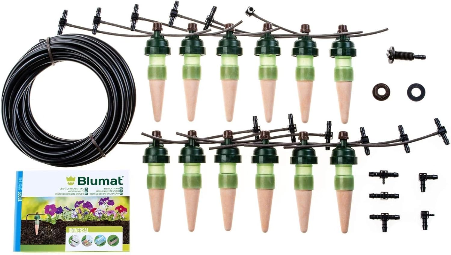 Blumat Tropf Medium Box Kit - Automatic Irrigation for Up To 12 Plants (12 Pack), Water Up to 12 Plants | Garden, Patio, Hanging Baskets, Raised Bed, Greenhouse | Sustainable Outdoor Irrigation System : Self Watering Planters : Patio, Lawn & Garden