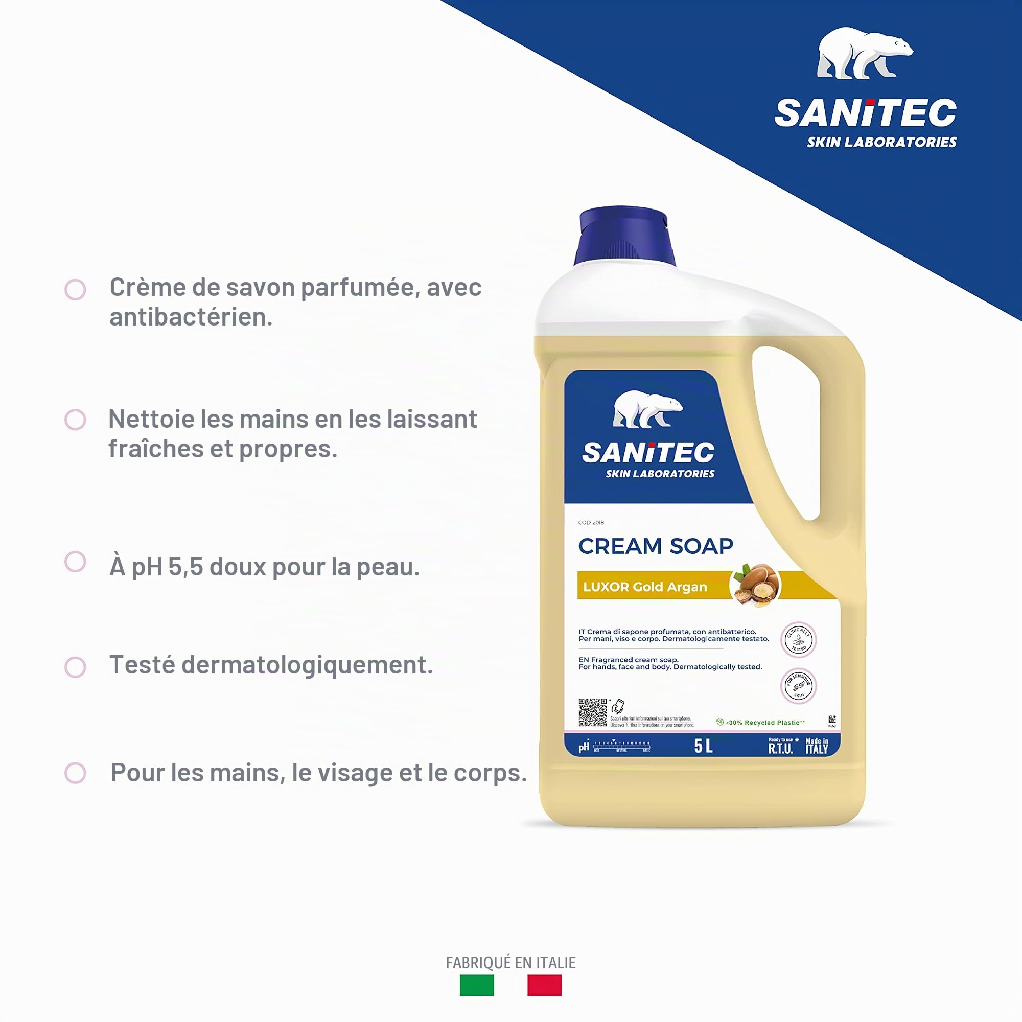 Sanitec Luxor Crème de savon pour les mains, le visage et le corps 5 kg, Blanc, 1