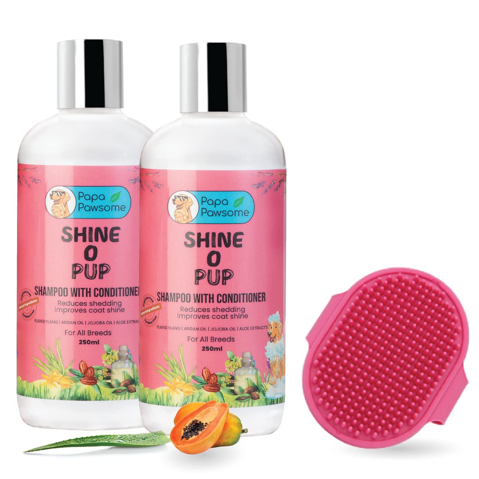 Papa Pawsome 250 ml Shine O Pup Tear-Free Dog Shampoo for Puppies + Free Palm Brush,Clean Coat, Fresh Coat,Conditions Enriched with Ylang | Argan & Jojoba Oil | Aloevera Extracts (Pack of 2) (B0BTQ3KKZ5) Amazon Price History, Amazon Price Tracker