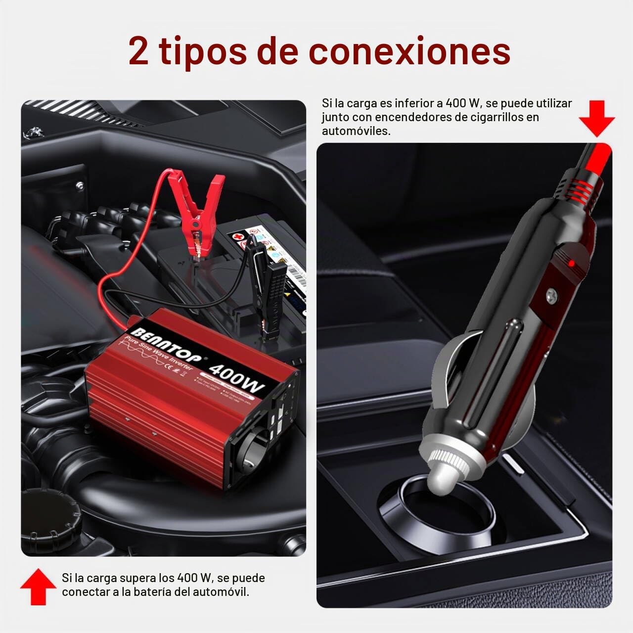 400w/800w Inversor 12V/24V a 220V/230V Onda Pura con USB-C y USB-A | Convertidor de voltaje 12V/24V CC a 230V CA, para Sistema Solar, Coche, Camping，caravanas