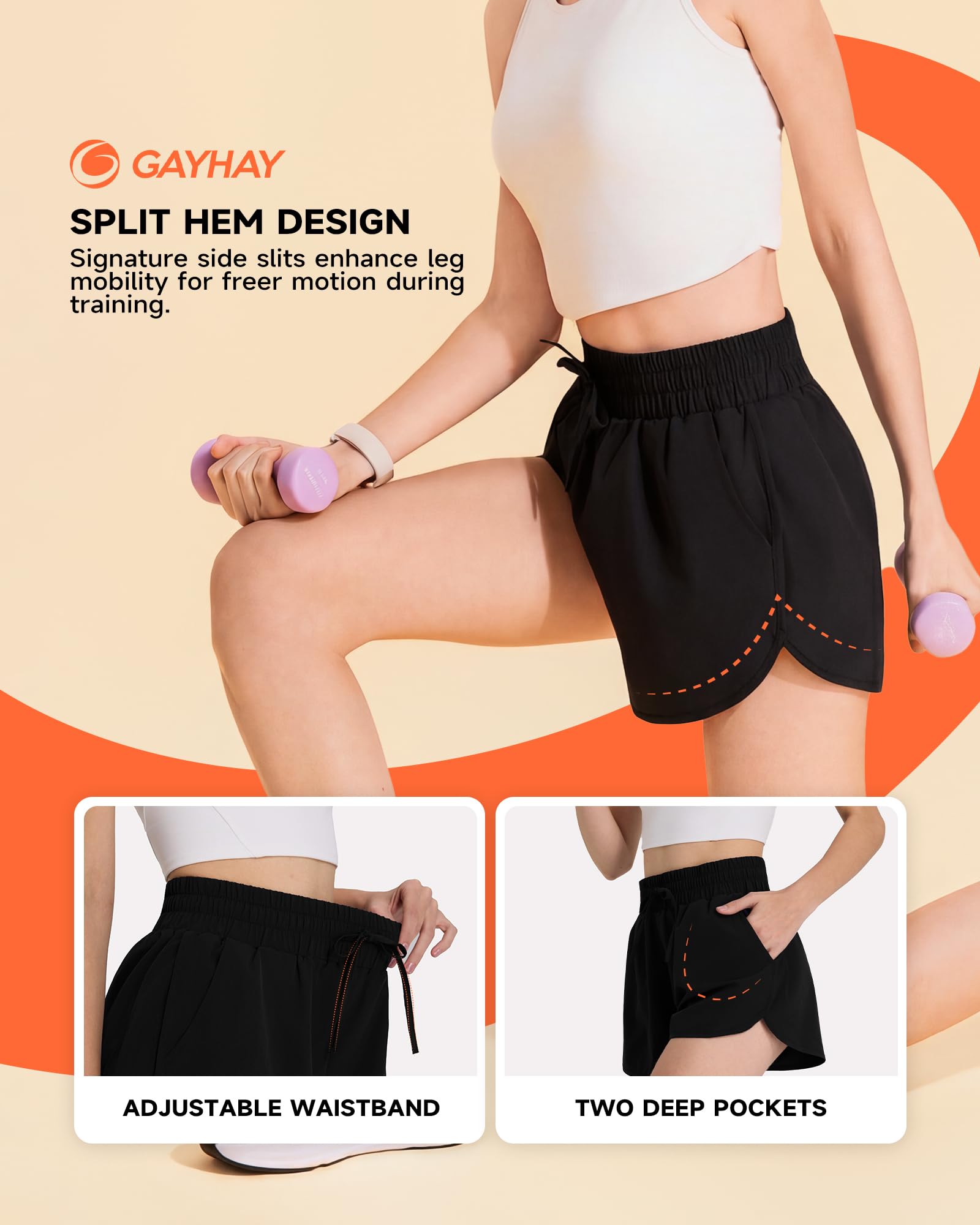 GAYHAY Running Shorts for Women - Athletic Quick Dry Sports Womens Shorts High Waisted Gym Workout Black Shorts with Pockets — view 4