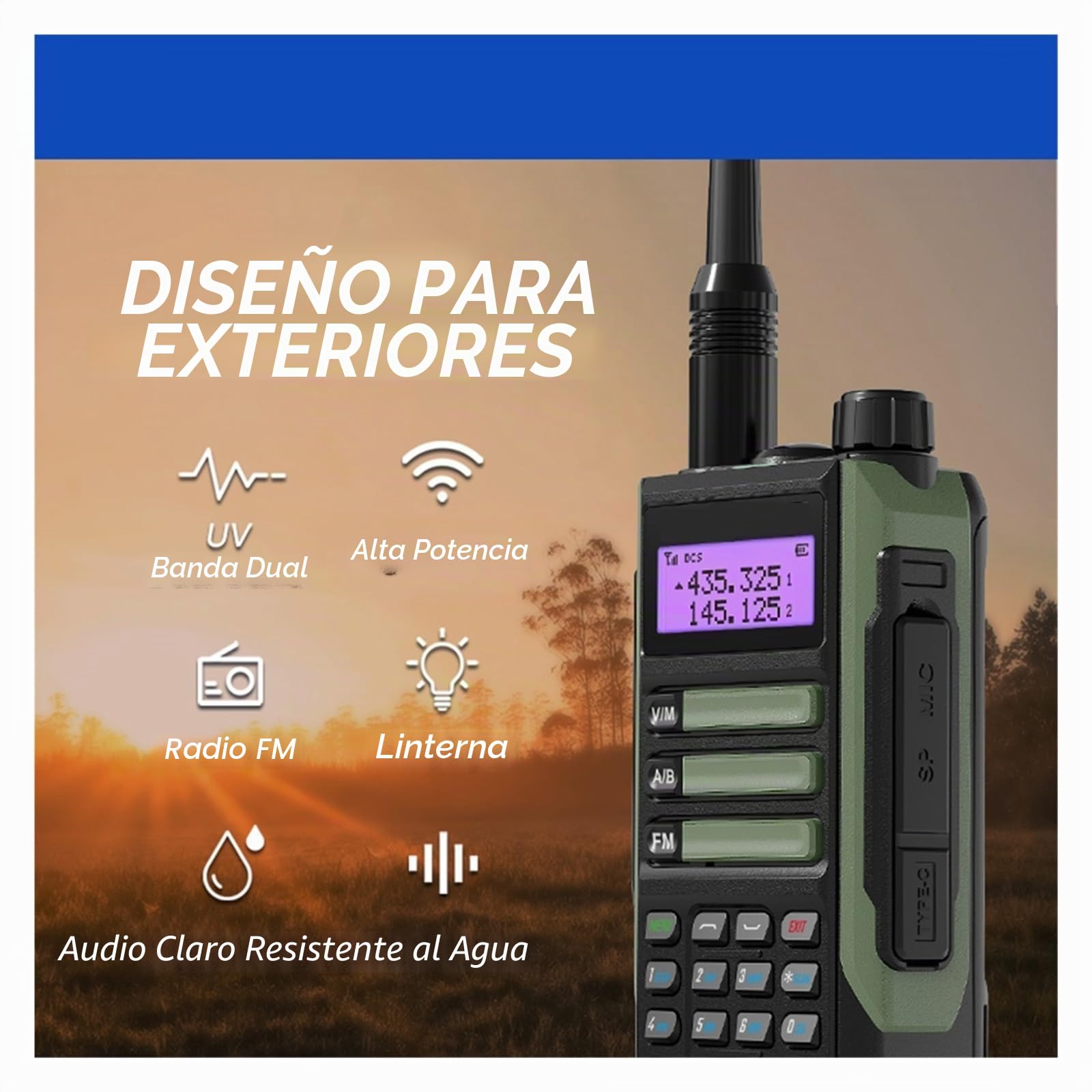 UV-16 Plus 10W Walkie Talkies VHF UHF Radio Bidireccional De Doble Banda Cargador USB Impermeable Radioaficionado De Doble Banda De Largo Alcance Sonido Claro(Add Cable Antenna)