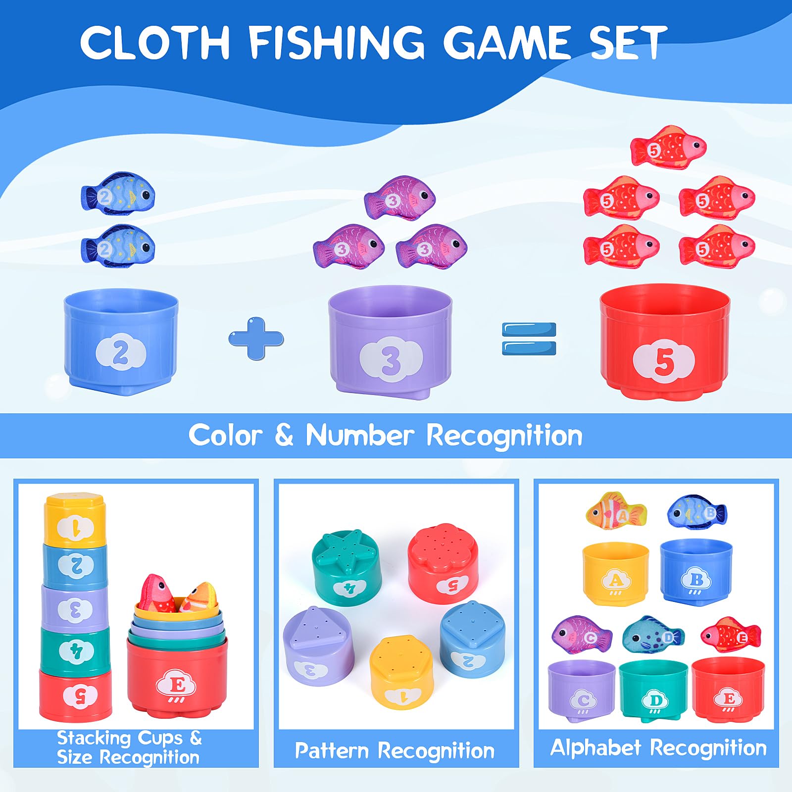 XIXILAND Montessori Toys for 1 Year Old Boys Girls, Fishing Game for Kids Baby Toys 1 2 3 Year Old with Stacking Cups - Image 4