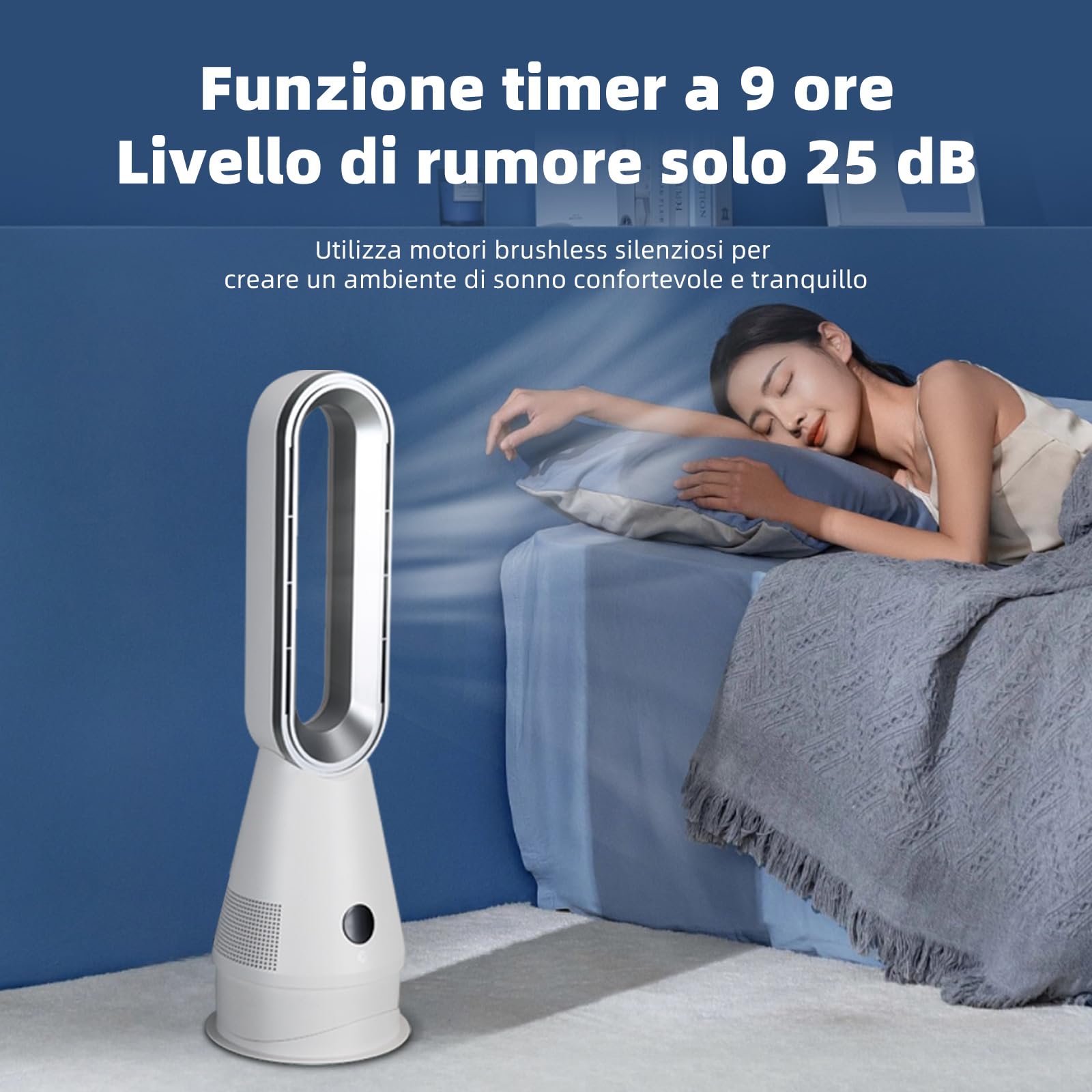 JF-500 Ventilatore a torre con riscaldamento, raffreddamento, purificatore d'aria, oscillazione 120°, telecomando