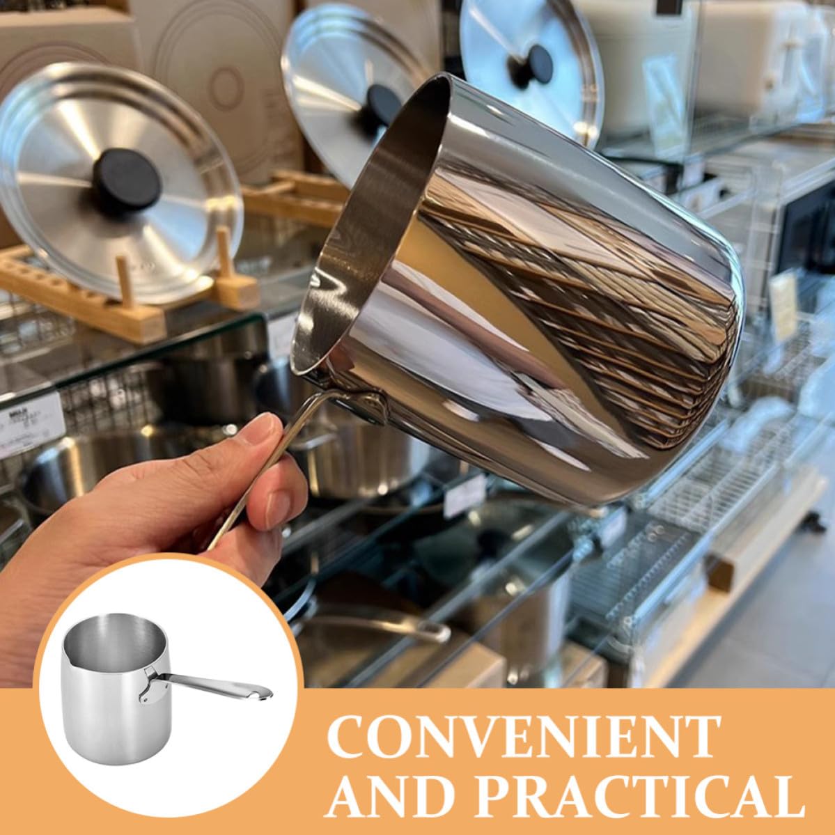 Sosoport Pentolino Design Compatto 900ml in Acciaio Inossidabile Scalda Latte e Manico Ergonomico per Sciogliere Margarina e Scaldare Latte in Cucina
