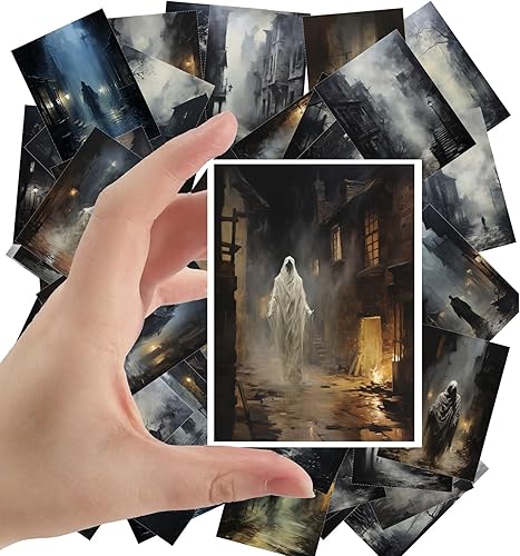 Miniatura 7 de Calcomanías grandes, 24 piezas (2.5 x 3.5 pulgadas cada una) de brujas malvadas, postales de Halloween, postales de Halloween, libro de suspenso,
