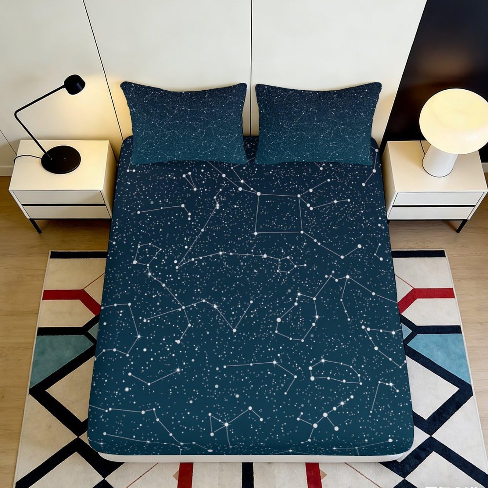 3D Printed Constellation Star Fitted Sheet Microfiber Soft Breathable Cosmic Nebula Mattress Cover Bedroom Decor 90x200x25cm