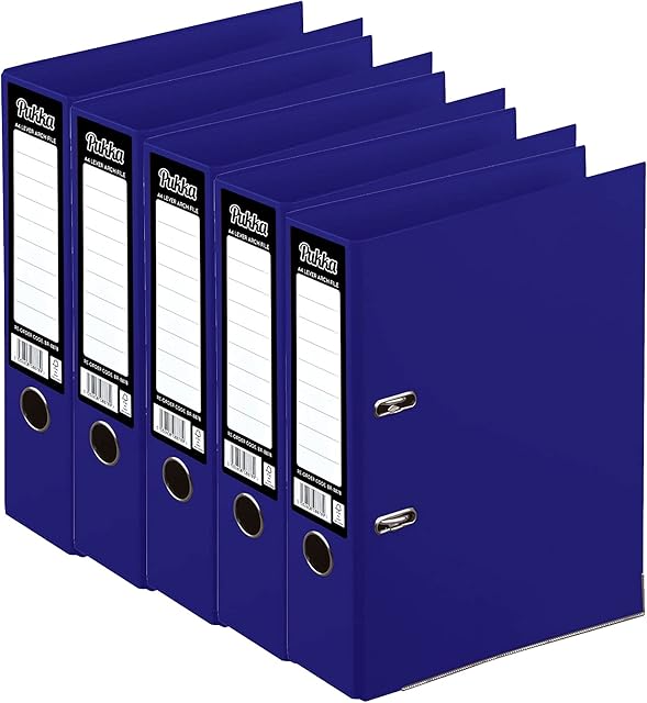 5 x Pukka A4 Glossy 2-Ring Lever Arch File School Work Office 75mm Spine File Organiser (Navy)
