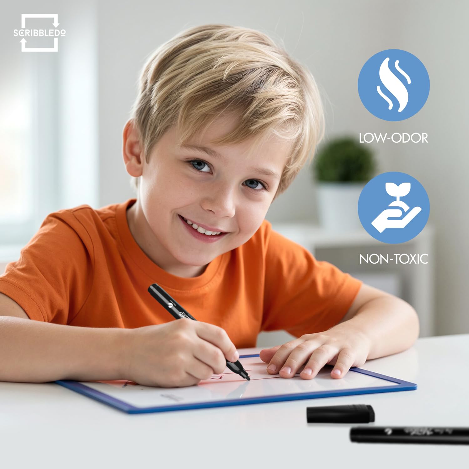 Scribbledo Whiteboard-Marker, feine Spitze, geruchsarm, mit Radiergummi, 4 Stück