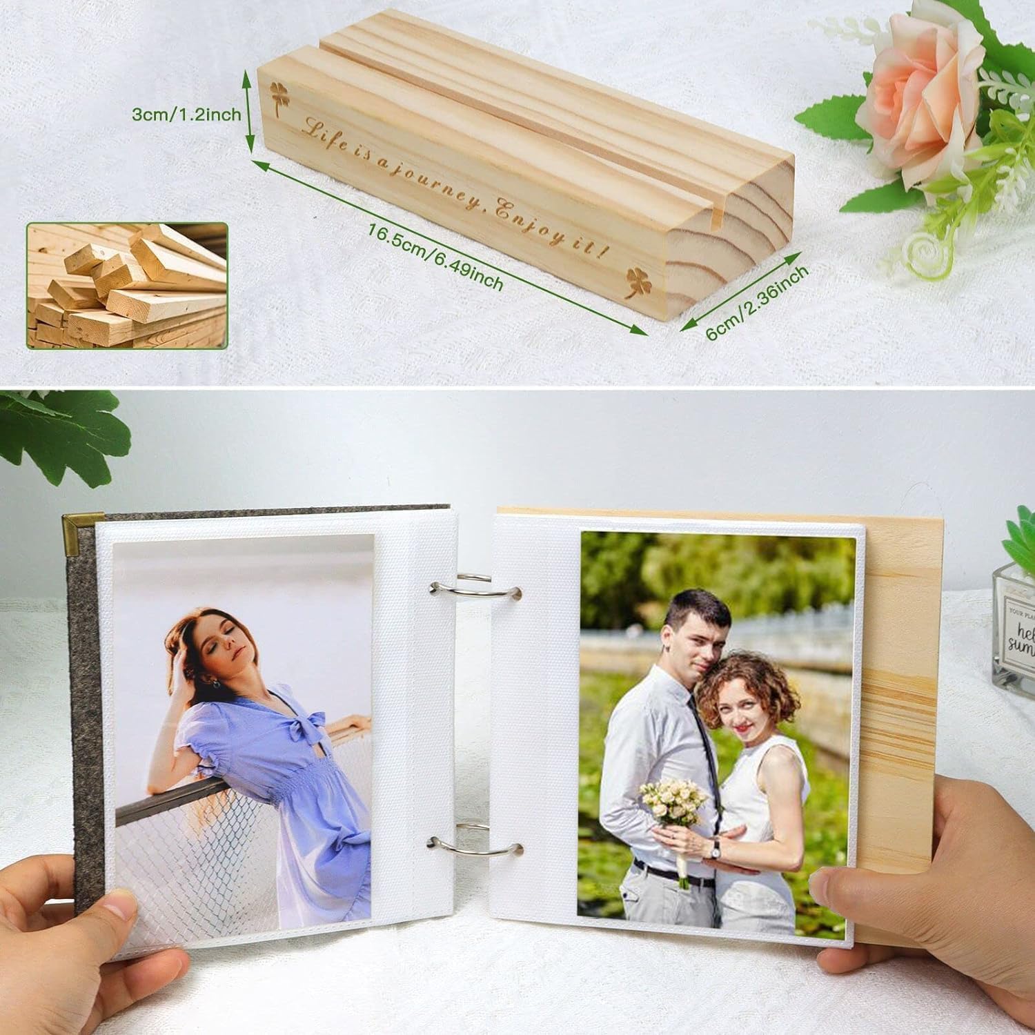 ZEEYUAN Flip Photo Album 6x4 Desk Photo Book Slip in 60 Pictures Gift for Mum Nanny, Aunt and Sister, Wood 60 Photo 6x4 Horizontal - Image 3
