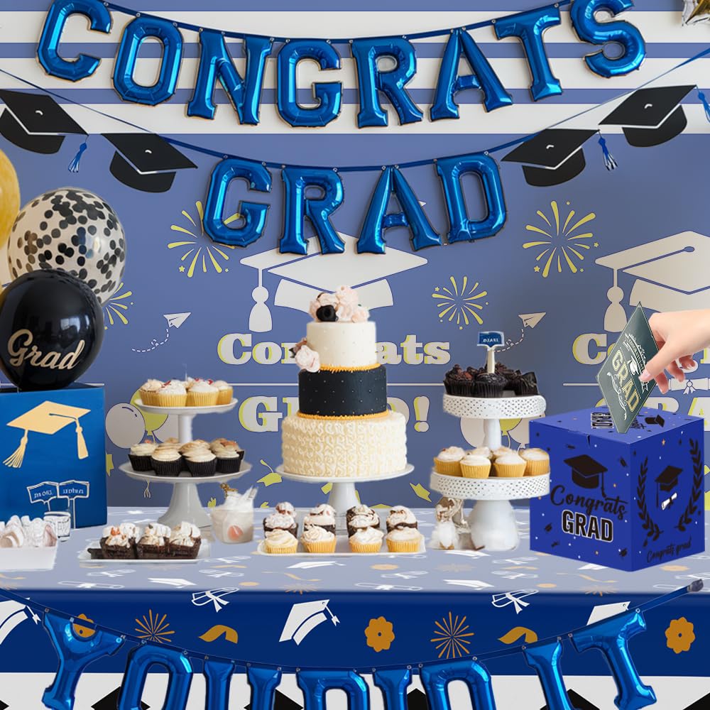 Graduation Card Box, 2025 Graduation Party Decorations Blue Card Box for Graduation Party 2025 Graduation Card Holder Foldable Congrats Grad Box for Gifts and Cards Graduation Party Favors Supplies