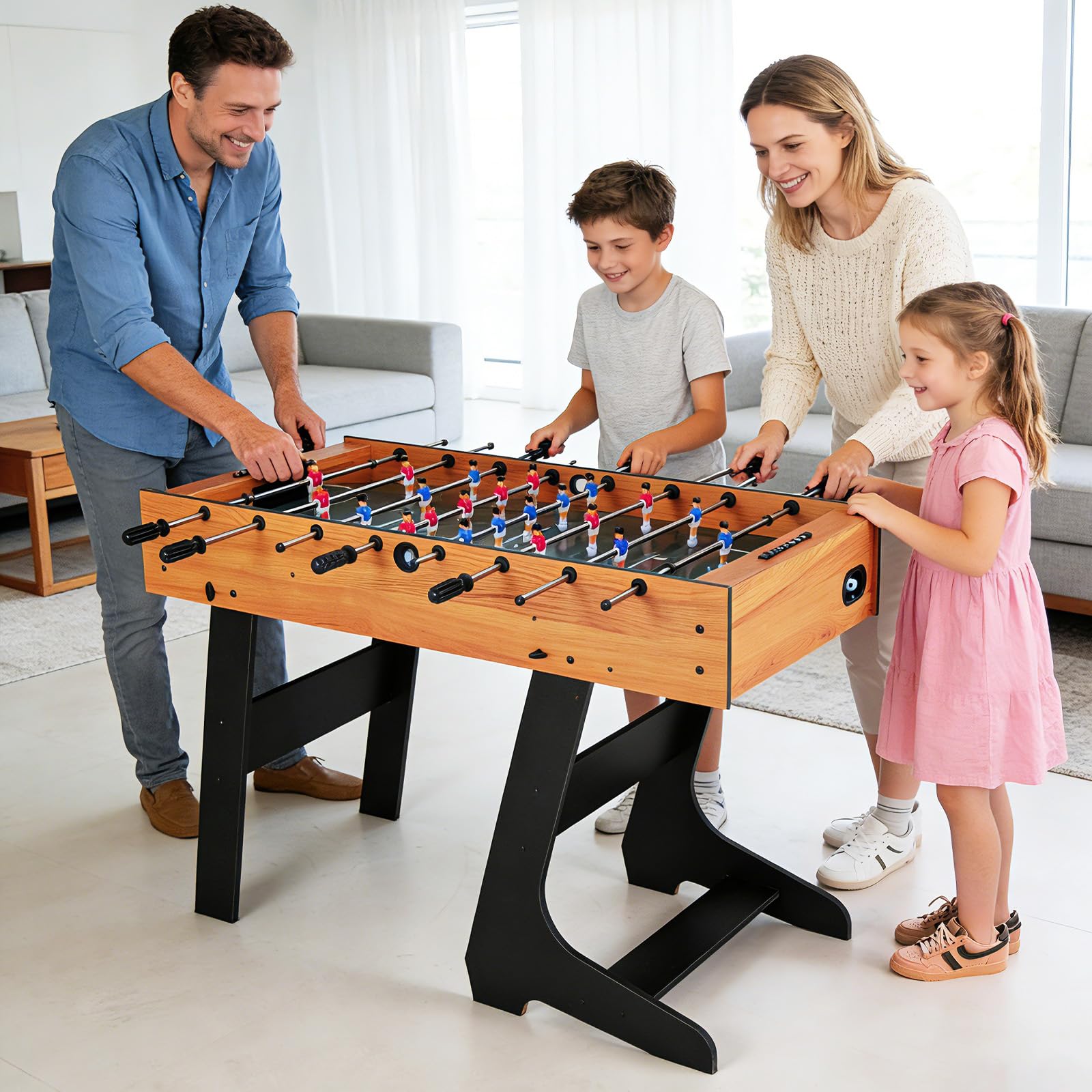 HOMASIS Calcio Balilla in Legno, Biliardino Pieghevole, Professionale, Calcetto da Tavolo per Bambini e Adulti, con 22 Giocatori, 8 Aste, 2 Palline, 2 Segnapunti, 121 x 60,5 x 81 cm