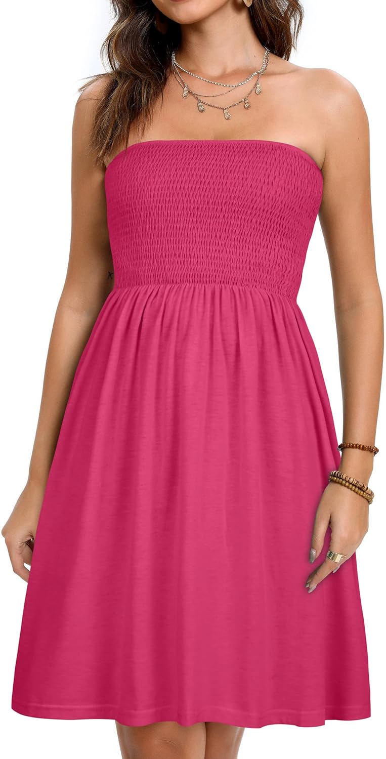 elescat Summer Dresses for Women Strapless Casual Beach Cover Ups Tube Top Sundress - Image 3