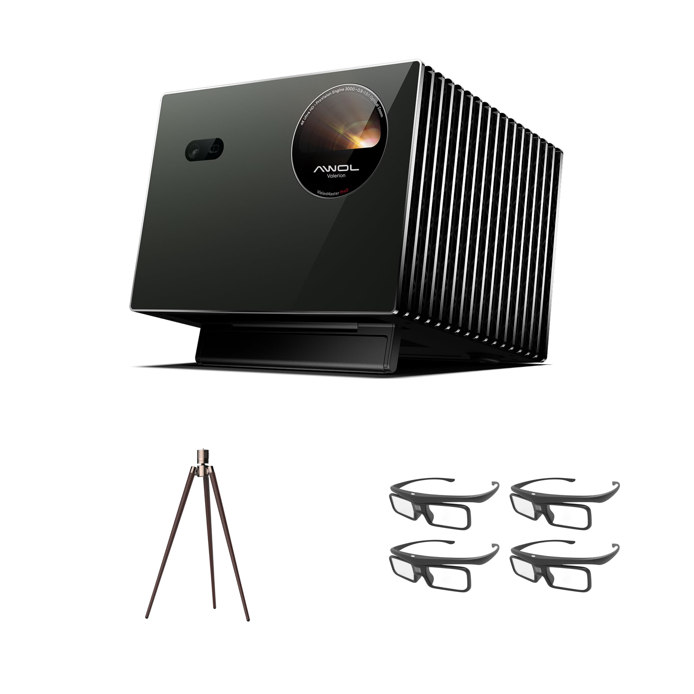 AWOL Valerion VisionMaster Pro2 with Walnut Tripod Stand and DLP Link 3D Glasses(4 Pack）