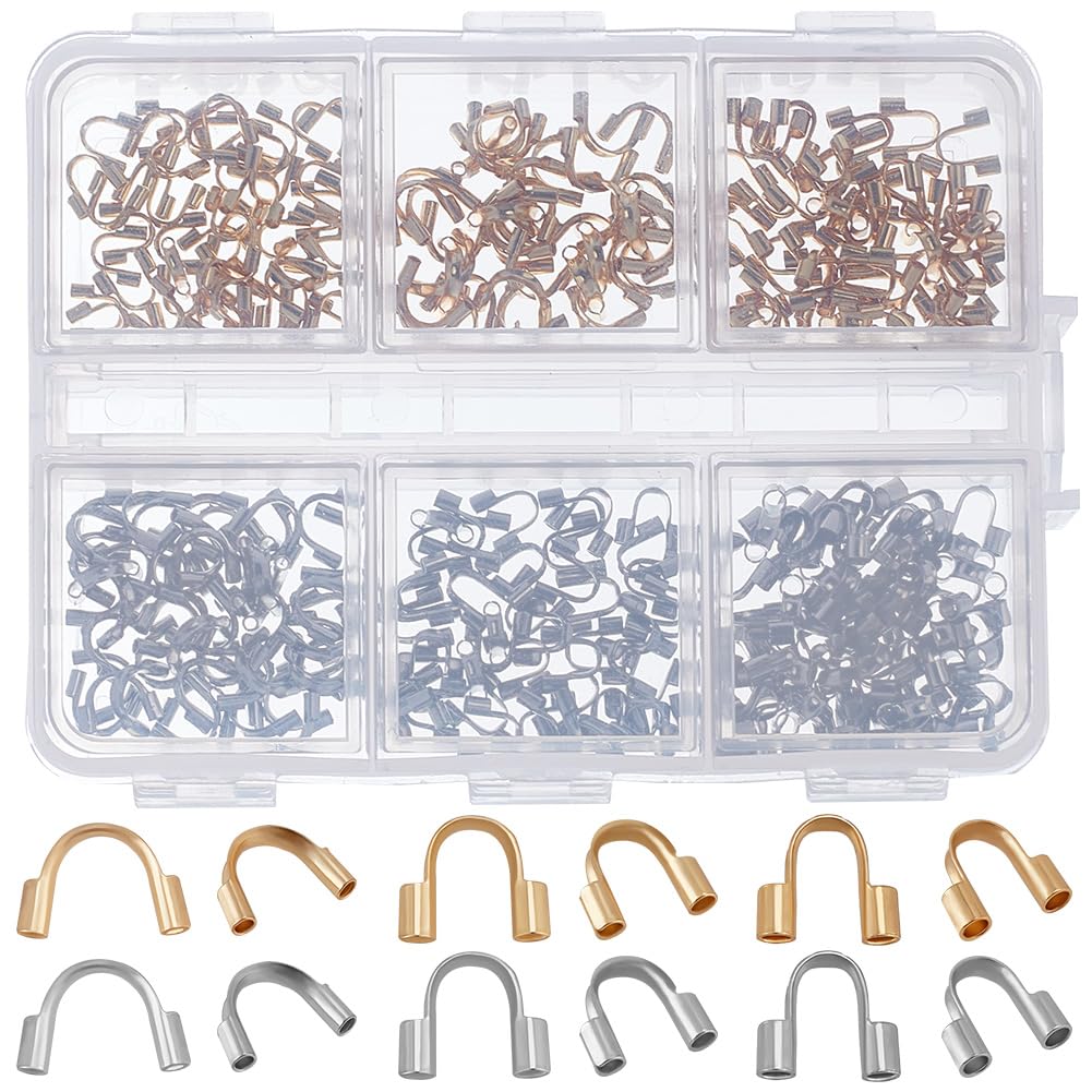Beebeecraft 300Pcs 6 Styles Wire Guardian U Shape 18K Gold & Sterling Silver Plated 304 Stainless Steel Wire Guard Loops Thread Protector for Jewelry Making Earring Bracelet Necklaces