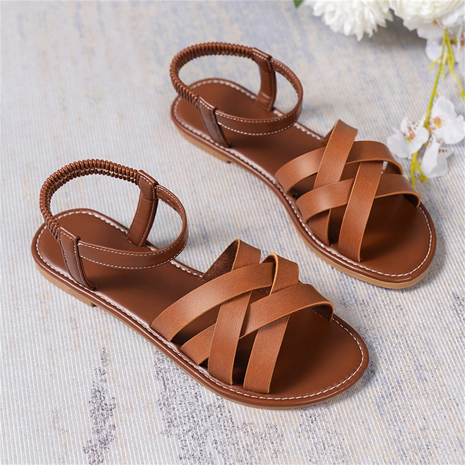 Amazon.com: Ladies Summer Fashion Casual Solid Colour Flat Bottom Open Toe  Beach Large Size Roman Shoes Ladies Dress Sandals Size 8 (Brown, 8) :  Sports & Outdoors