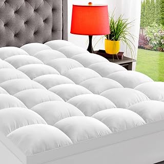 ELEMUSE Queen Mattress Topper for Back Pain Relief - Extra Thick Plush Pillowtop with Down Alternative Fill & Deep Pocket Fit