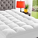 ELEMUSE Queen Mattress Topper for Back Pain, Extra Thick Mattress Pad Cover, Plush Soft Pillowtop with Elastic Deep Pocket, Overfilled Down Alternative Filling