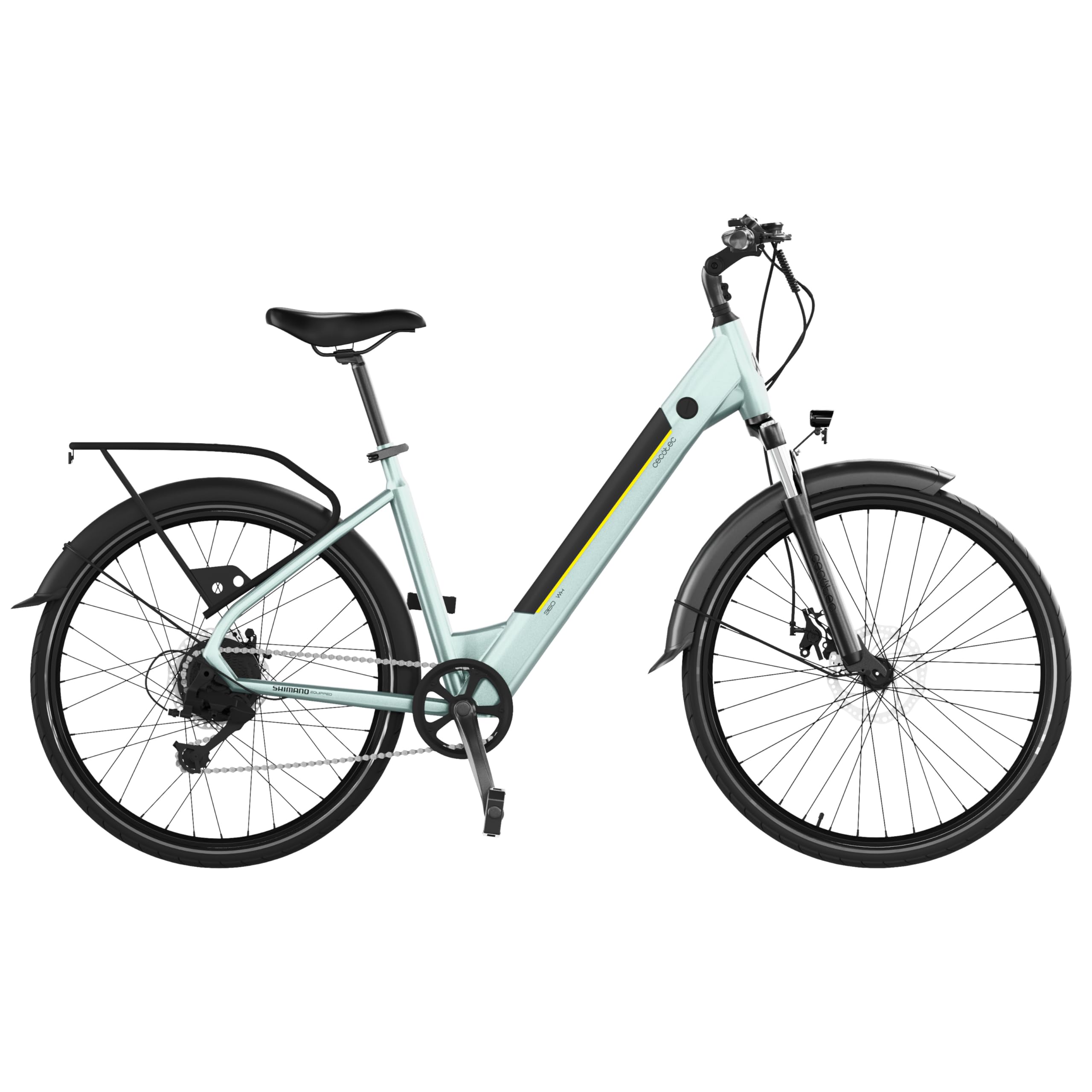 Cecotec Bicicleta Eléctrica de Ciudad Urban. 250W, Ruedas de 28", 90Km de Autonomía, Batería 460 WH, Suspension Delantera, Cambio Shimano de 7 Velocidades y Doble Disco de Freno
