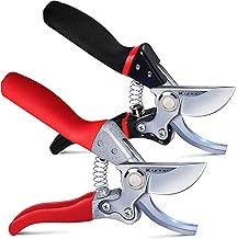 Kynup Lot de 2 sécateurs professionnels, sécateurs à main, sécateurs à dérivation, lame en acier SK-5, outil de jardin pour plantes de haie, élagage d'arbres (noir et rouge)