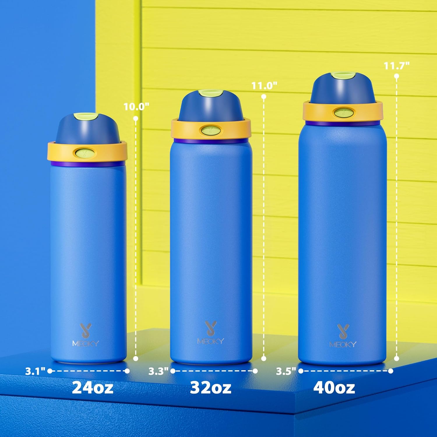 32 oz Insulated Water Bottle for Men: Meoky Stainless Steel Water Bottle with 2-in-1 Straw and Spout Lid - Leak Proof, Cold for 24 Hours, Protective Silicone Base, BPA-Free for Sports Gym, Sapphire - Image 3