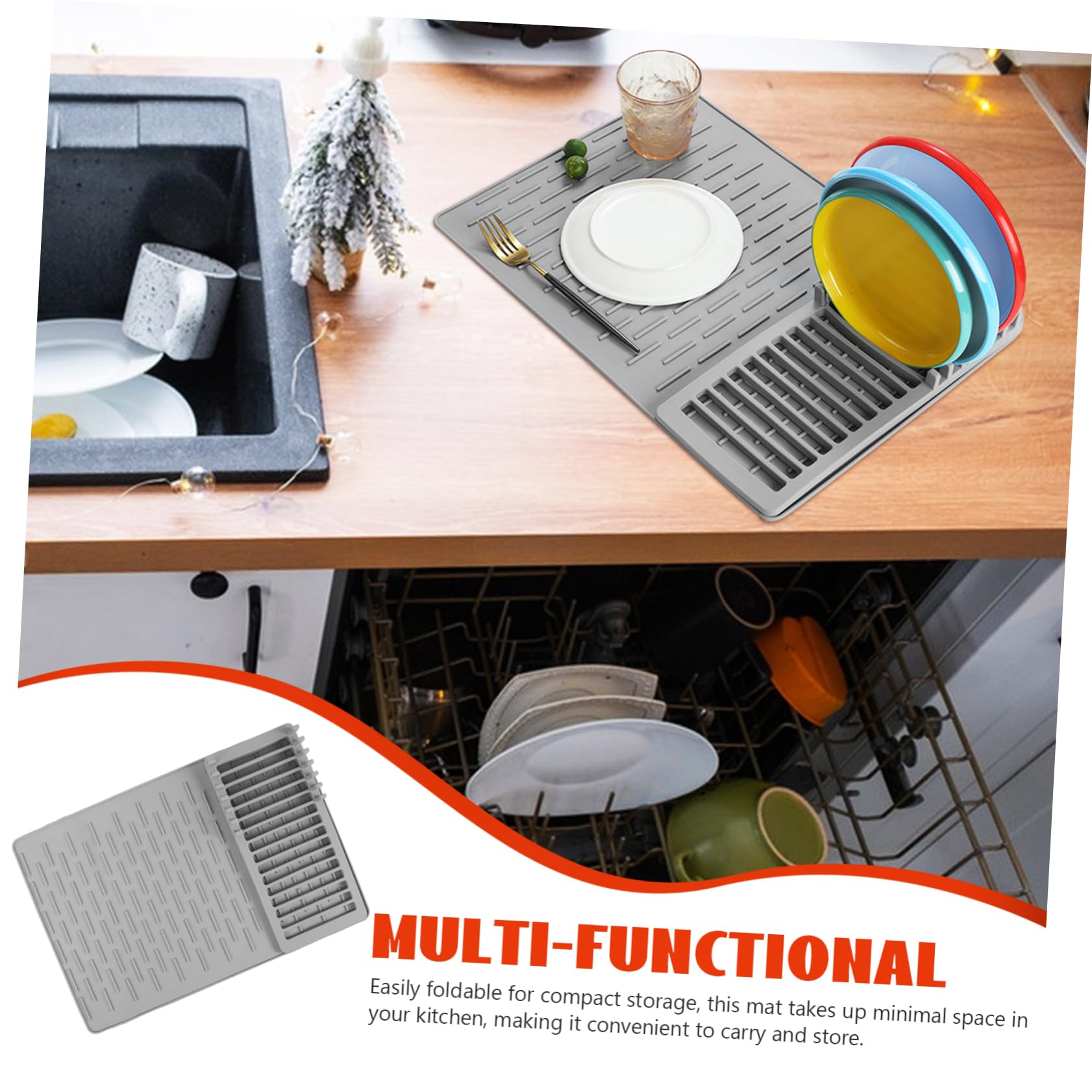 Silikon-Abtropfmatte für Küchenspüle, großes Drainage-Design, 48,5 x 33,5 cm, rutschfest, leicht zu reinigen, perfekt zum Trocknen von Geschirr und Küchenutensilien