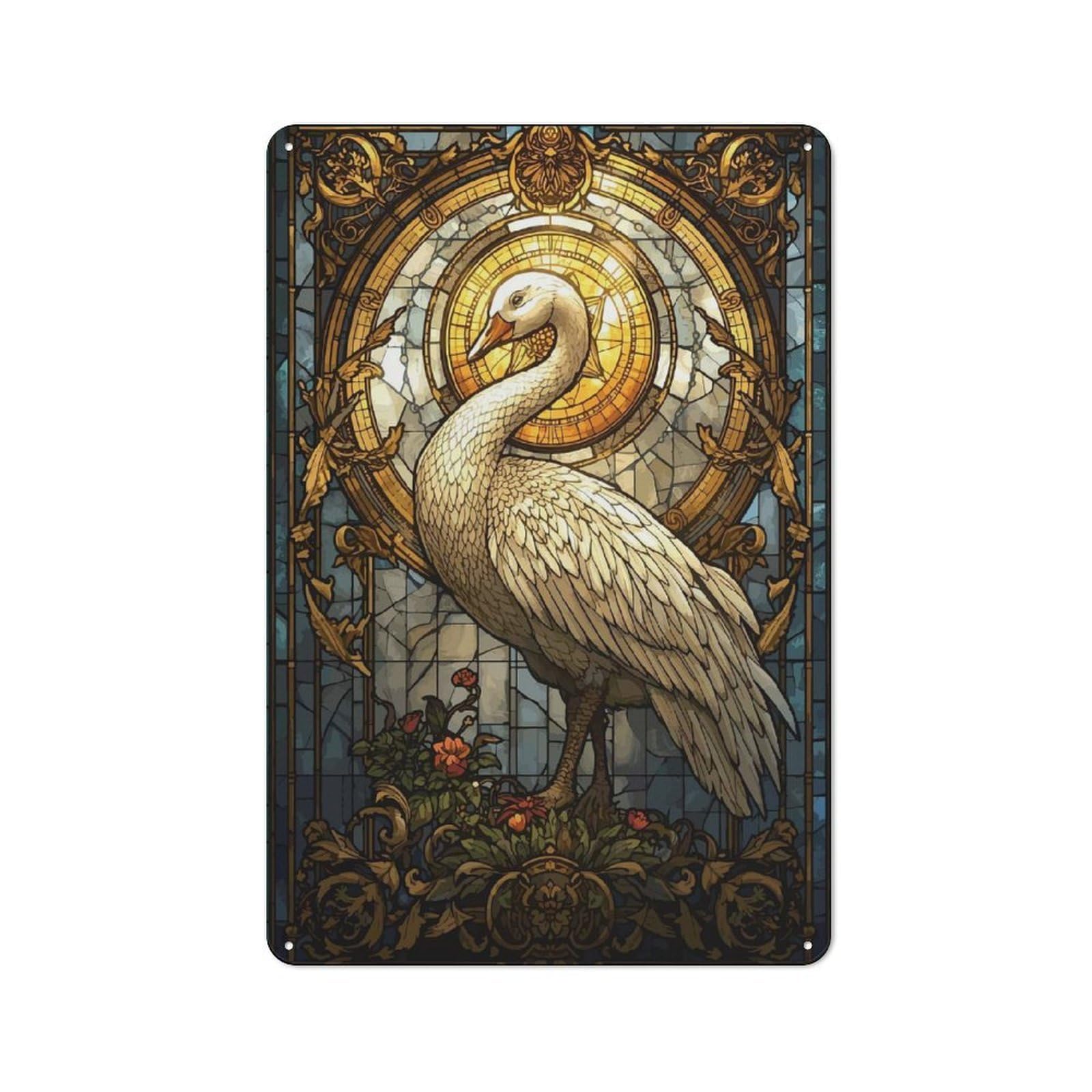 Junmoney Style-15 Goose Stained Glass Barn Style Metal Wall Decor 30X20cm, Country Metal Sign For Kitchen, Cottage, Porch Or Garden Room