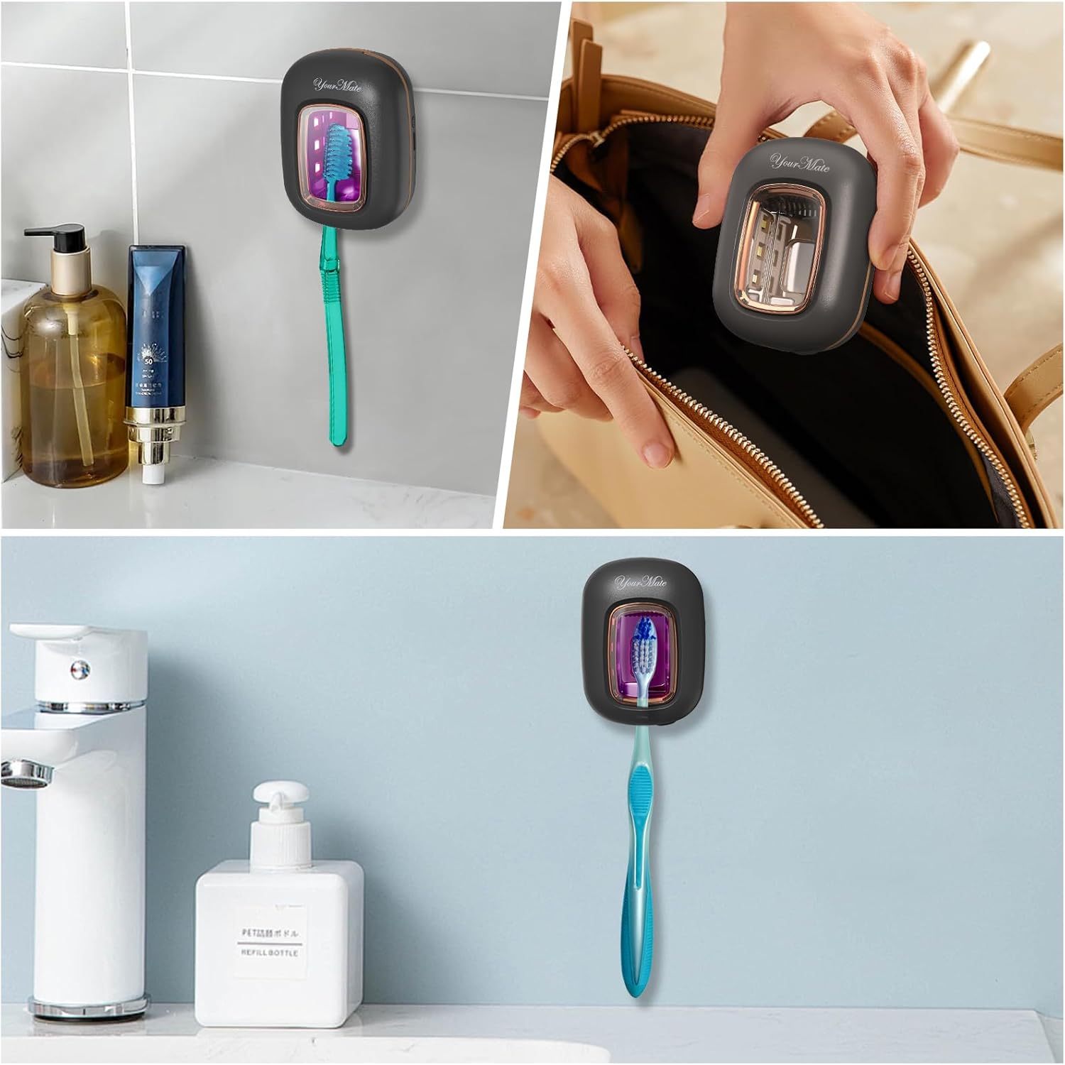 YourMate Rechargerable UVC Toothbrush Sanitizer Case Pro Compatible with Electric Toothbrush Heads/Regular Toothbrushes Travel Toothbrush Covers Case Magnetic Holder for Houshold/Traveling Black - Image 5
