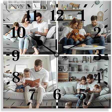 Custom Wall Clock, 4 Pictures Personalized Picture Clock