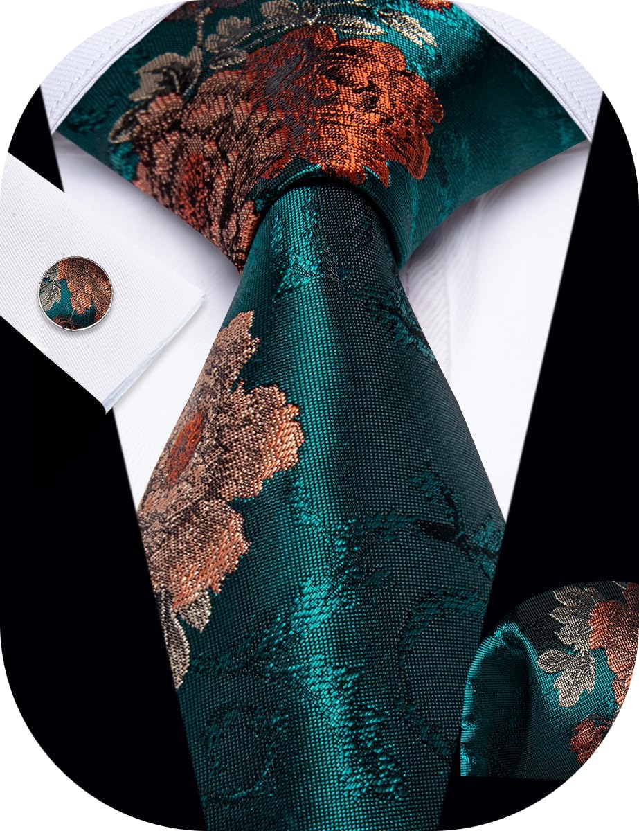 Paisley Tie Sets Floral Necktie Handkerchief Cufflinks Set Silk Woven Ties Business Wedding Party - Image 8