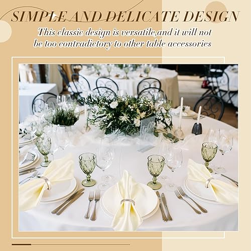 Miniatura 5 de Juego de 24 servilletas de satén y servilleteros de metal a granel de acero inoxidable semicírculo de 17 x 17 pulgadas, servilletas de satén marfil