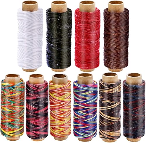 Miniatura 1 de Hilo encerado de cuero para coser, cordón de hilo encerado de 273 yardas, juego de cuerdas de cera con 50 agujas de coser a mano, hilo de cera plano